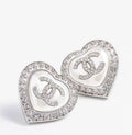 Chanel Crystal Heart Signature Stud Earrings