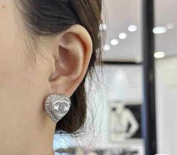 Chanel Crystal Heart Signature Stud Earrings