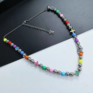 Louis Vuitton Rainbow Bead Monogram Charm Necklace