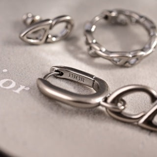 Dior Evelyne Silver CD Lock Link Chain Necklace