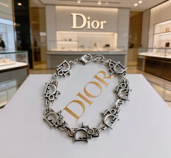 Dior Evelyne Silver CD Link Charm Bracelet
