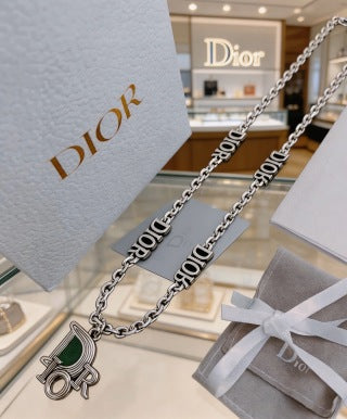 Dior Evelyne Green Crystal CD Lock Chain Necklace