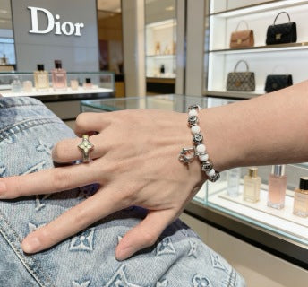 Dior Evelyne Pearl Bead CD Charm Bracelet