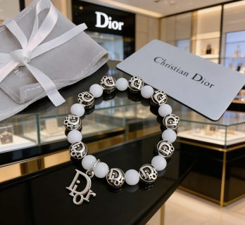 Dior Evelyne Pearl Bead CD Charm Bracelet