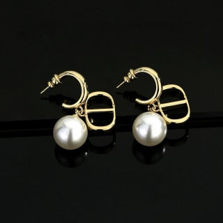 Dior Valentina Pearl CD Hoop Drop Stud Earrings