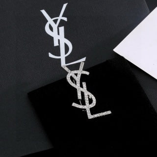YSL Cassandre Crystal Monogram Brooch