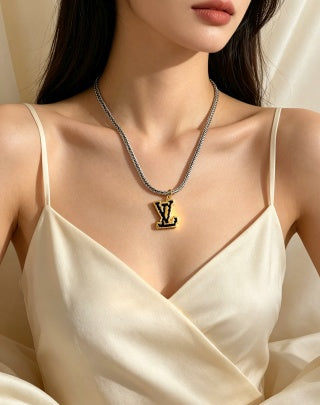 Louis Vuitton Monogram Contrast Initial Pendant Necklace