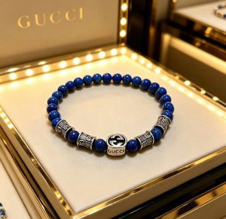 Gucci Lapis Bead Interlocking G Bracelet