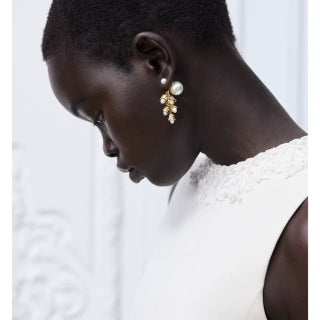 Dior Elara Pearl Blossom Tassel Drop Stud Earrings