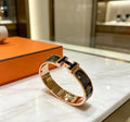 Hermès Black Enamel Engraved H Cuff Bracelet