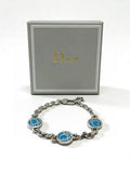 Dior Evelyne Blue Medallion Link Chain Bracelet