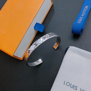 Louis Vuitton Silver Monogram Edge Cuff Bracelet
