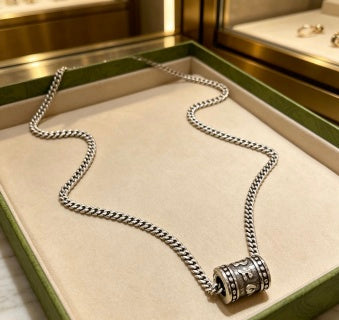 Gucci Engraved Cylinder Pendant Chain Necklace