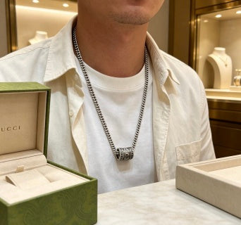 Gucci Engraved Cylinder Pendant Chain Necklace