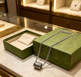 Gucci Engraved Cylinder Pendant Chain Necklace