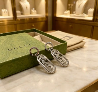 Gucci GG Oval Script Drop Earrings