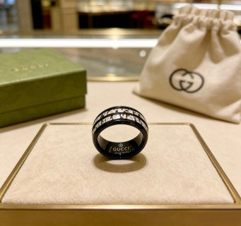 Gucci GG Black Ceramic Crystal Stripe Band Ring