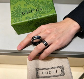 Gucci GG Black Ceramic Dual Stripe Band Ring