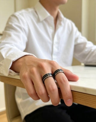 Gucci GG Black Ceramic Silver Edge Band Ring