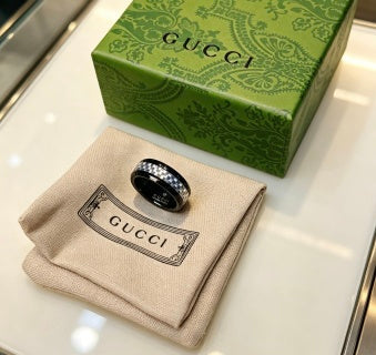 Gucci GG Black Ceramic Silver Accent Ring
