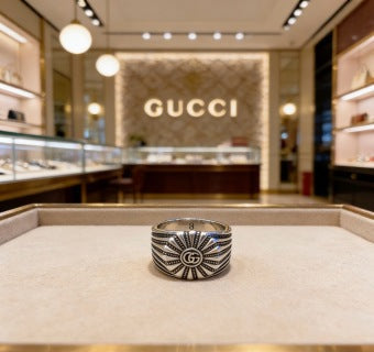 Gucci GG Sunburst Engraved Silver Ring