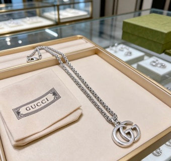 Gucci Interlocking GG Double Ring Silver Chain Necklace