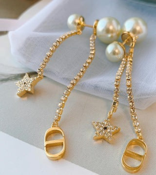Dior Étoile Pearl Chain Drop Earrings