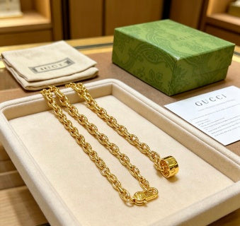 Gucci GG Barrel Charm Gold Chain Necklace
