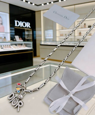 Dior Oblique Logo Pendant Chain Necklace