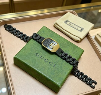 Gucci GG Black Enamel Plaque Link Bracelet