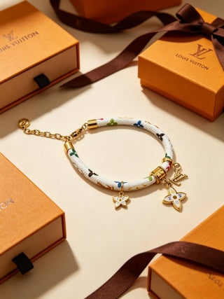 Louis Vuitton Color Bead Charm Leather Wrap Bracelet