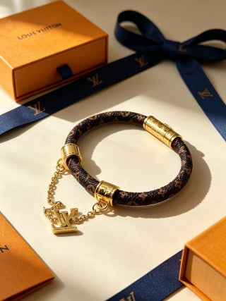 Louis Vuitton Monogram Leather Charm Wrap Bracelet