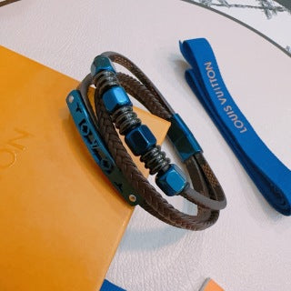 Louis Vuitton Ocean Blue Braided Leather Wrap Bracelet