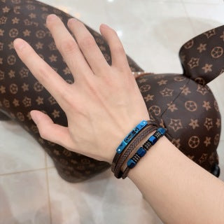 Louis Vuitton Ocean Blue Braided Leather Wrap Bracelet
