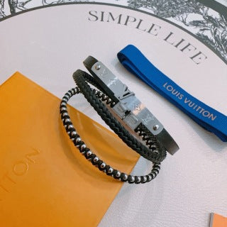 Louis Vuitton Shadow Monogram Braided Leather Bracelet Set