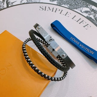Louis Vuitton Shadow Monogram Braided Leather Bracelet Set