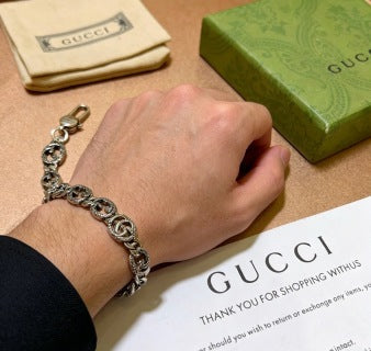 Gucci GG Interlocking Medallion Silver Link Bracelet
