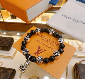 Louis Vuitton Obsidian Monogram Charm Bead Bracelet