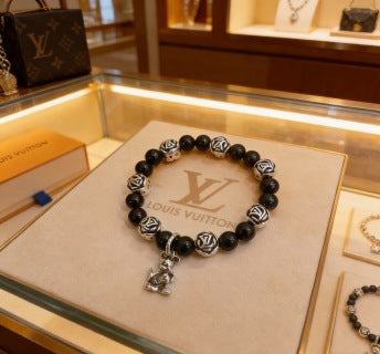 Louis Vuitton Obsidian Monogram Charm Bead Bracelet