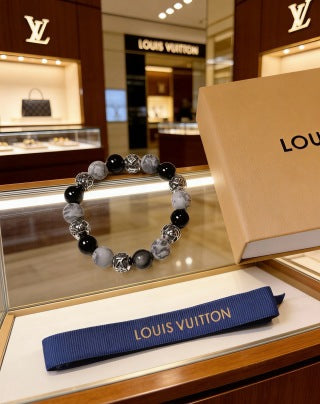 Louis Vuitton Obsidian Bead Monogram Bracelet