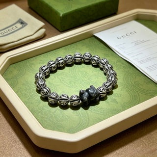 Gucci GG Bead Charm Silver Stretch Bracelet