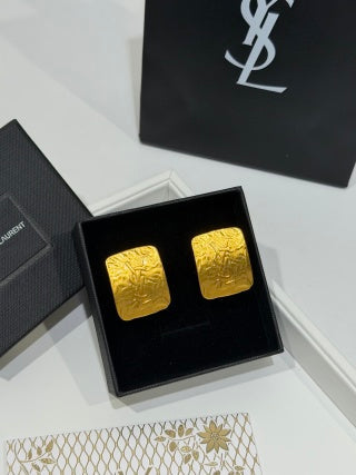 YSL Cassandre Textured Gold Plaque Earrings