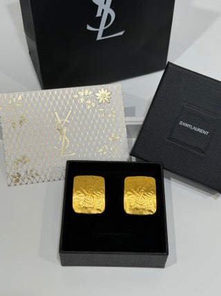 YSL Cassandre Textured Gold Plaque Earrings