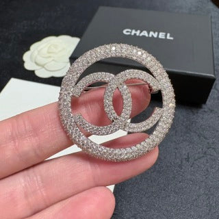 Chanel Radiant Round Crystal CC Brooch