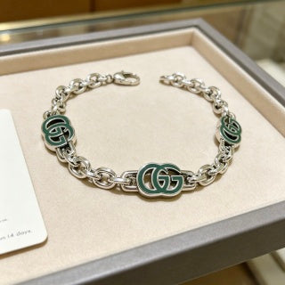 Gucci GG Interlocking Enamel Link Silver Bracelet