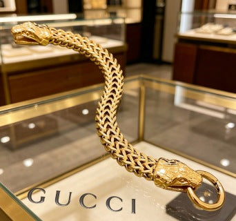 Gucci GG Tiger Head Link Gold Chain Bracelet