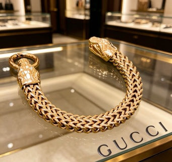 Gucci GG Tiger Head Link Gold Chain Bracelet