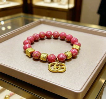 Gucci GG Red Bead Charm Gold Bracelet