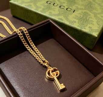 Gucci GG Key Pendant Gold Chain Necklace