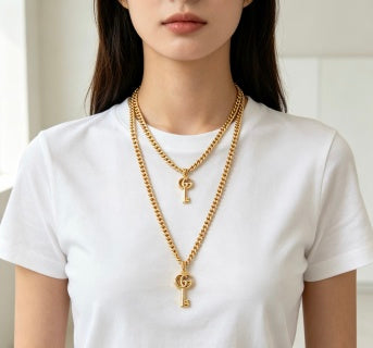 Gucci GG Key Pendant Gold Chain Necklace